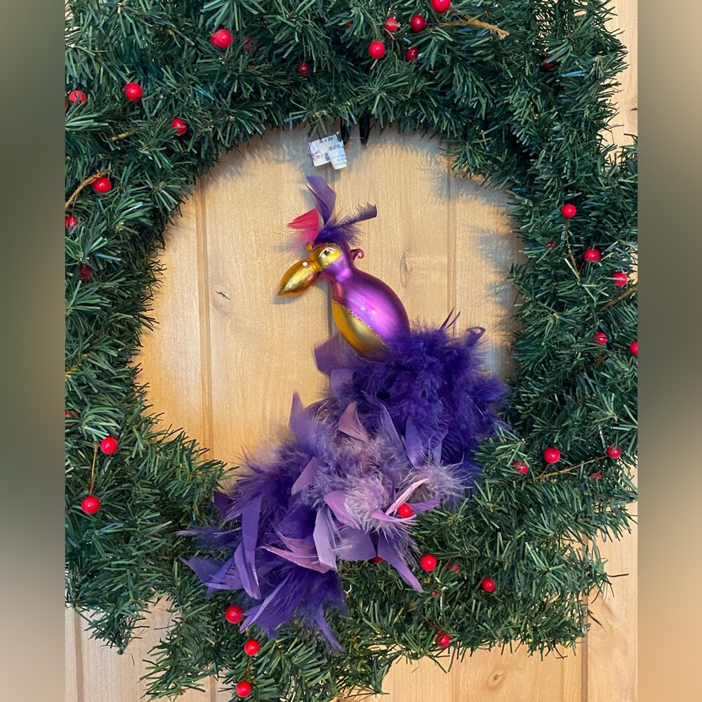 Purple Feathered Bird Holiday Ornament